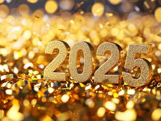 Golden 2025 Sign for New Year Celebration