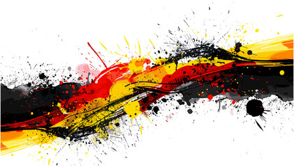 german flag with splashing paint in black red and yellow, grunge illustration isolated on white or transparent background, vector design, artistic Germany flag, textured Germany colors, colorful flag 