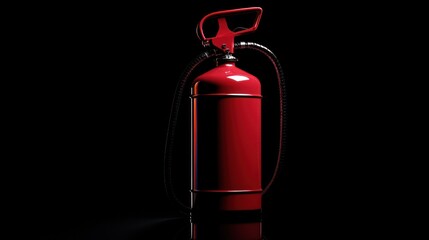 Red fire extinguisher isolated on black background.