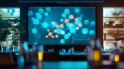 Poster - A Molecular Structure Projected on a Screen in a Dimly Lit Room