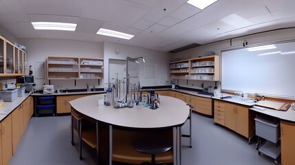 Poster - A Laboratory Room with a Whiteboard, Cabinets, and Equipment