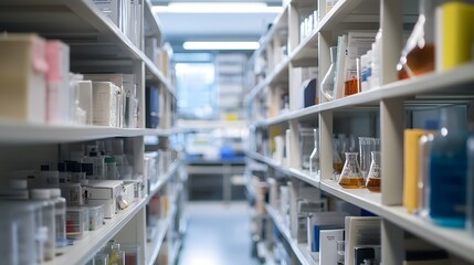 Poster - Shelves Filled with Laboratory Supplies and Equipment