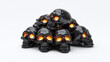 © Екатерина Чумаченко - Pile of black skulls with glowing eyes - isolated on White Transparent Background