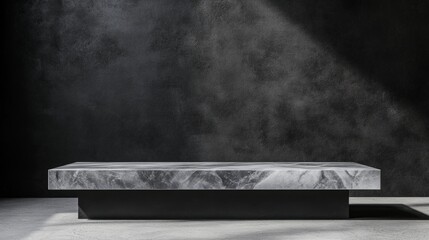 Poster - 3D Product Table in Empty Studio. Dark Concrete Podium with Marble Countertop Mockup