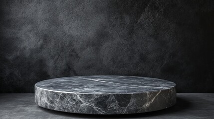Poster - 3D Product Table in Empty Studio. Dark Concrete Podium with Marble Countertop Mockup