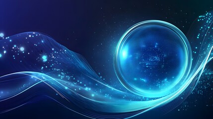 Poster - Abstract Blue Sphere with Glowing Lines and Particles