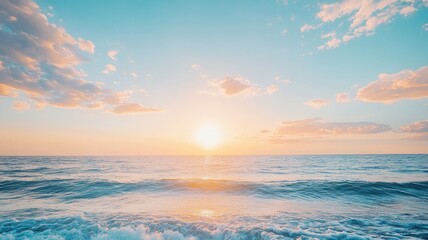 Serene ocean waves at sunrise with colorful skies