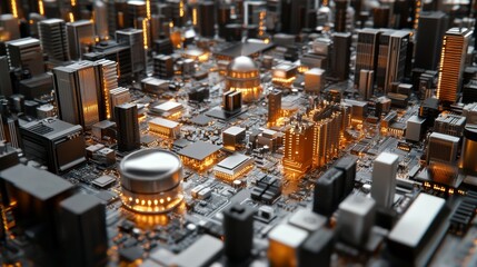 Poster - the concept 3d cg shows a black-and-orange futuristic circuit with orange led point lights. the conc