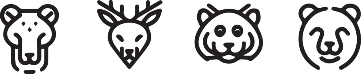 Set animal icons line style vector