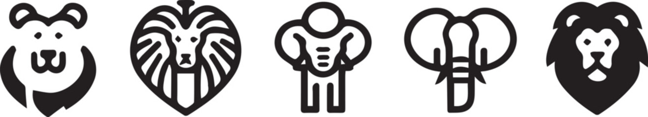 Set animal icons line style vector