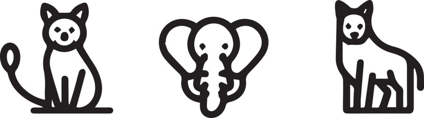 Set animal icons line style vector