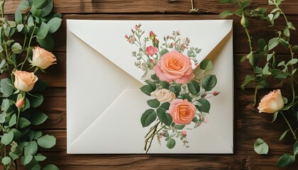 Elegant wedding invitation adorned with beautiful roses