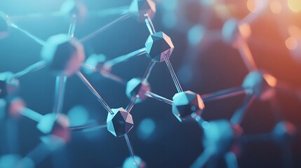 Poster - Abstract 3D Render of a Network of Interconnected Geometric Shapes with Blue and Red Lights