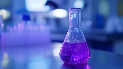 Poster - Glass Beaker Filled with Vibrant Purple Liquid in a Laboratory Setting