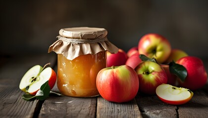 Canvas Print - Delightful jar of homemade apple jam alongside a vibrant selection of fresh, juicy fruits