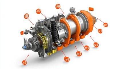 Poster - Engine Component with Technical Annotations and Details