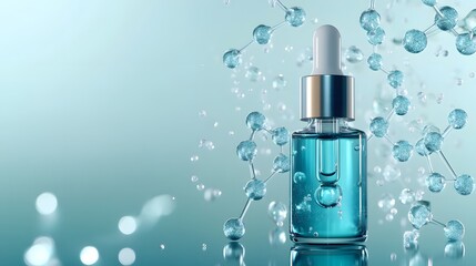 Poster - Blue Glass Dropper Bottle with Molecular Structure