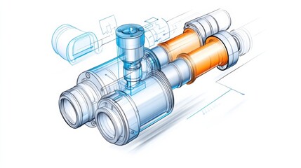 Poster - Industrial Valve Concept Sketch with Detailed Design