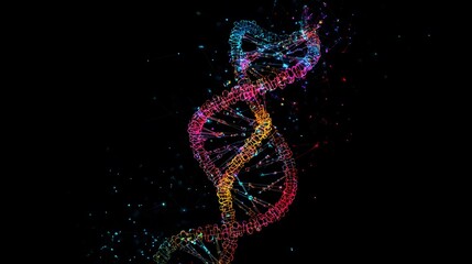 Poster - Abstract Neon DNA Double Helix with Connected Lines