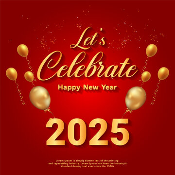  Vector New Year 2025 Text with Gold Fireworks
