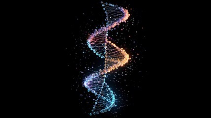Poster - Glowing DNA Double Helix with Scattered Particles