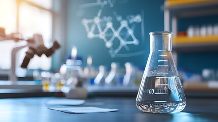 Poster - Erlenmeyer Flask Filled with Clear Liquid on a Lab Bench