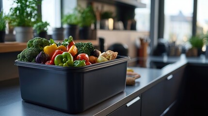 Full trash bin in a modern kitchen