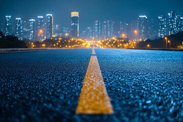 Wall Mural - Empty road, sidewalk with the the city at night in the background with copy space, Generative AI