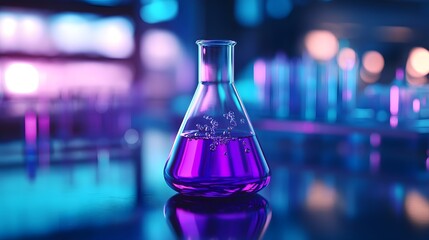 Poster - A Single Erlenmeyer Flask Filled with Purple Liquid on a Reflective Surface