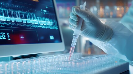Poster - A Gloved Hand Using a Pipette to Fill Test Tubes with Pink Liquid