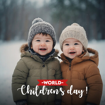 World Happy children's day text message cute child kids celebrating social media post banner design