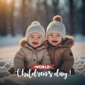 World Happy children's day text message cute child kids celebrating social media post banner design