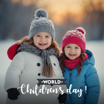 World Happy children's day text message cute child kids celebrating social media post banner design