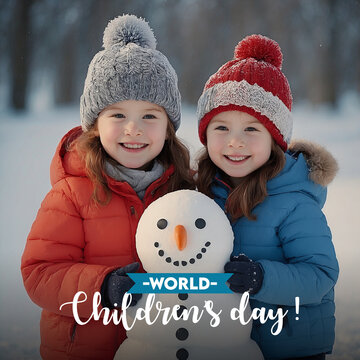 World Happy children's day text message cute child kids celebrating social media post banner design