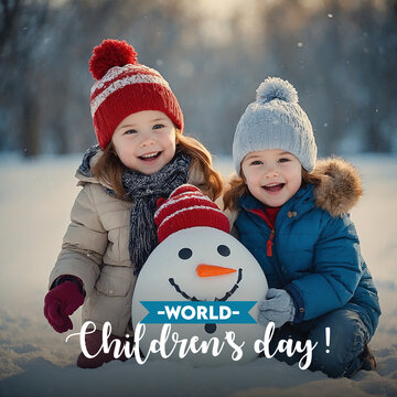 World Happy children's day text message cute child kids celebrating social media post banner design