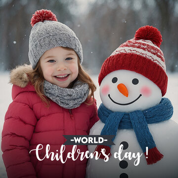 World Happy children's day text message cute child kids celebrating social media post banner design