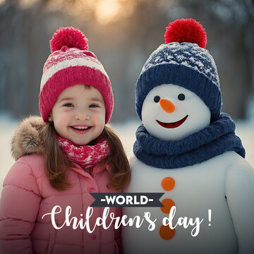 World Happy children's day text message cute child kids celebrating social media post banner design