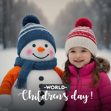 World Happy children's day text message cute child kids celebrating social media post banner design