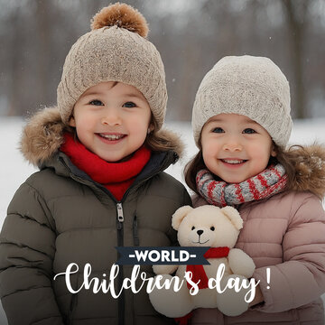 World Happy children's day text message cute child kids celebrating social media post banner design