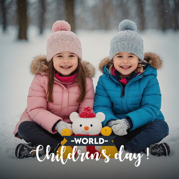 World Happy children's day text message cute child kids celebrating social media post banner design