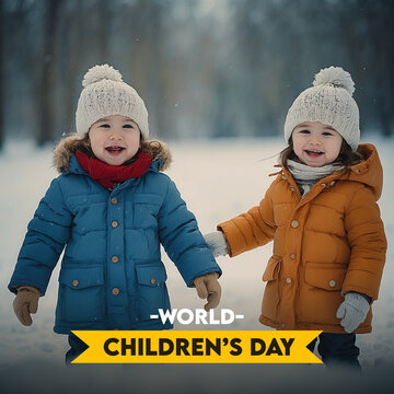 World Happy children's day text message cute child kids celebrating social media post banner design