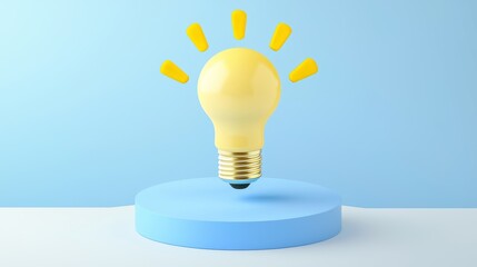 3d yellow light bulb minimal icon to represent a strategy, solution, or idea. A 3d rendering illustration with a cilpping mark to represent a strategy, solution or idea.