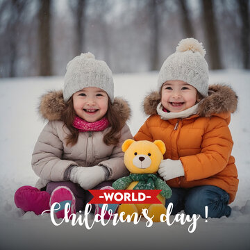 World Happy children's day text message cute child kids celebrating social media post banner design
