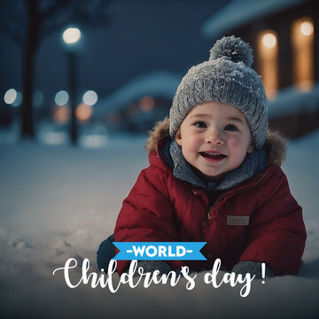 World Happy children's day text message cute child kids celebrating social media post banner design