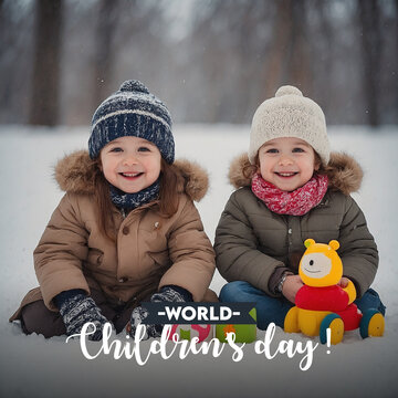 World Happy children's day text message cute child kids celebrating social media post banner design