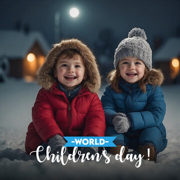World Happy children's day text message cute child kids celebrating social media post banner design