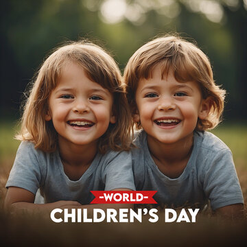 World Happy children's day text message cute child kids celebrating social media post banner design