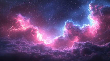 Wall Mural - colorful cosmic nebula with glowing pink and purple clouds surrounded by stars in deep space atmosph