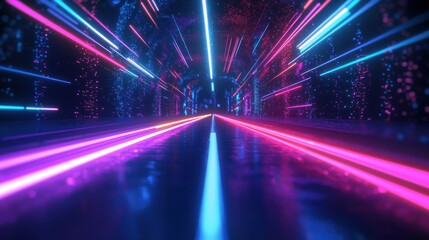 Wall Mural - Abstract neon blue and pink light trails in a futuristic tunnel Generative AI