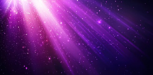 Wall Mural - Radiant purple light beams with sparkling particles on dark background Generative AI